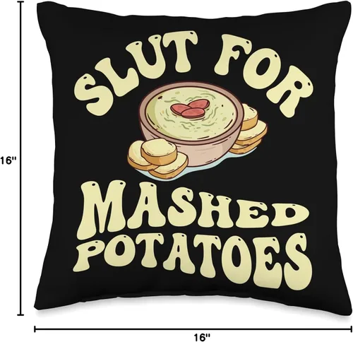 Vista 4 de Slut For Mashed Potatoes Seasoning and Chick Funny Gag Gifts - Almohada de 16 x 16 pulgadas, multicolor