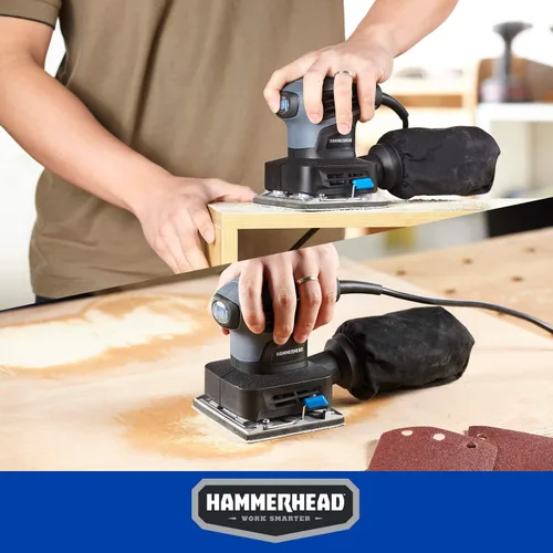 Vista 7 de Hammerhead Lijadora de palma de 1/4 hoja de 2.0 amperios con papel de lija de 12 piezas - HAPS020