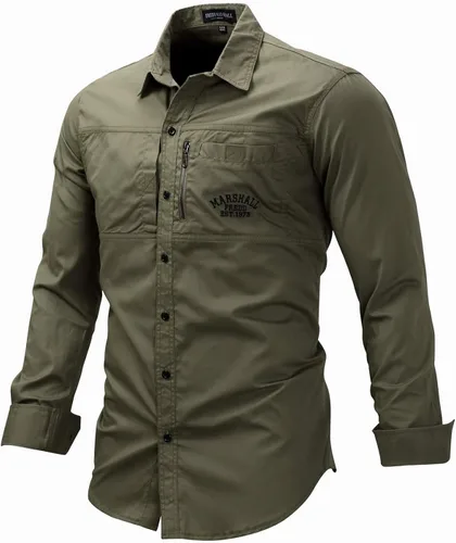 Vista 3 de FREDD MARSHALL Camisa vaquera de bolsillo casual con botones para hombre, Suave, M, #117 Verde militar