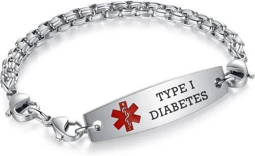 Vista 121 de Brazaletes de alerta médica ajustables de 7.5" a 9" para mujer/hombre, de acero inoxidable, intercambiables Cadena de bloque