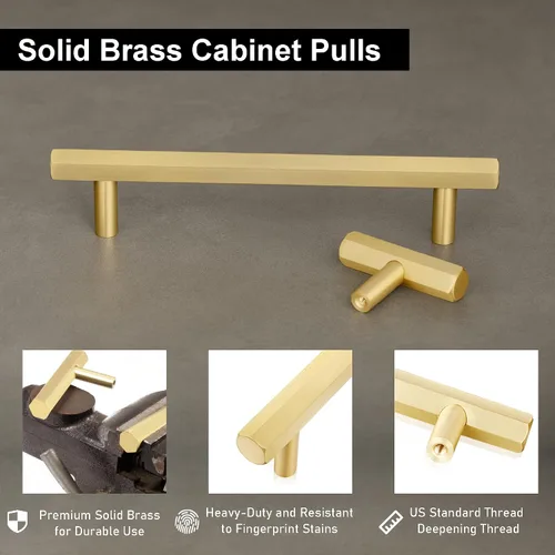 Vista 2 de QOGRISUN Paquete de 5 perillas de latón macizo para cajones hexagonales, manijas de un solo agujero, adecuadas para herrajes de cocina, baño, cómoda