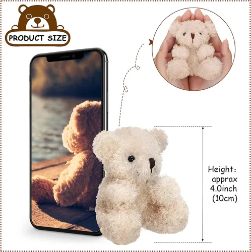 Vista 2 de Threan 8 piezas de mini osos de peluche de 4 pulgadas, juguetes de peluche pequeños a granel, muñeco de oso suave, regalos para llavero, suministros