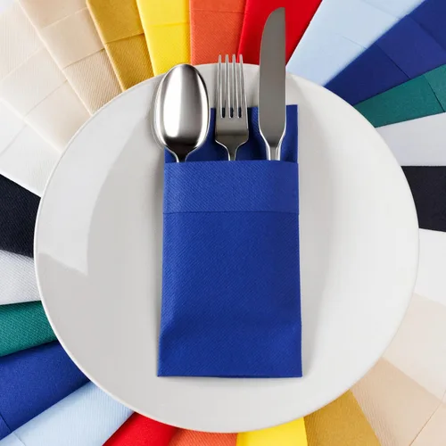 Vista 17 de Servilletas de bolsillo American Homesttead, paquete de 50 unidades, 15.75 x 15.75 pulgadas, papel de lino con tacto airlaid, plegadas con bolsillo