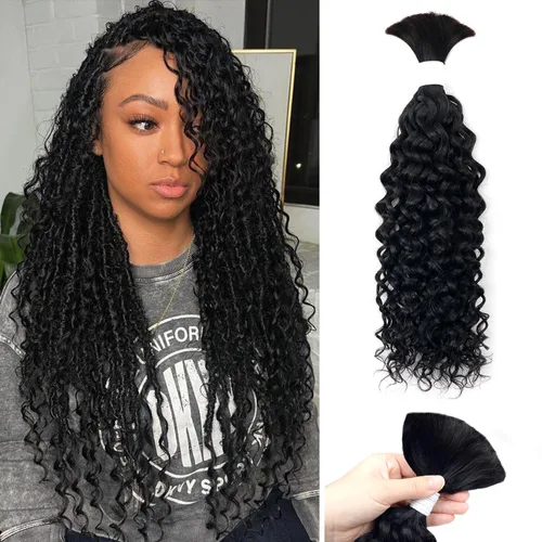 Vista 30 de Liqusee Cabello Humano para Trenzar 3.53 oz Un Paquete 14 Pulgadas Negro Natural Ondulado Rizado a Granel Cabello Humano para Trenzar Sin Trama 100%