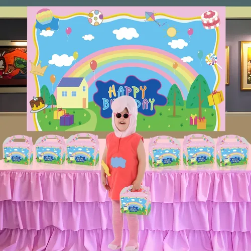 Vista 3 de YOOUUQIAN Decoraciones de feliz cumpleaños de cerdo de dibujos animados, 12 unidades, cajas de regalo de fiesta de cumpleaños rosa animé para niños