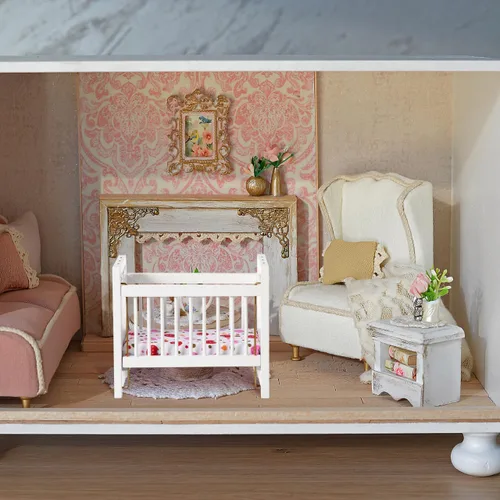 Vista 6 de Mini cuna de casa de muñecas a escala 1:12: cuna de madera para muñeca de bebé para casa de muñecas - Adorables accesorios y muebles para casa