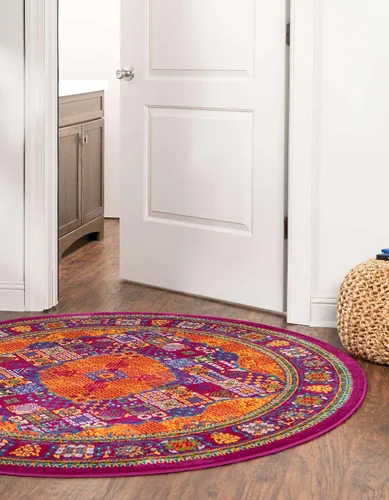 Vista 4 de Unique Loom Colección Calypso - Alfombra Trinidad (rectangular, 2 x 3 pies, fucsia/verde)