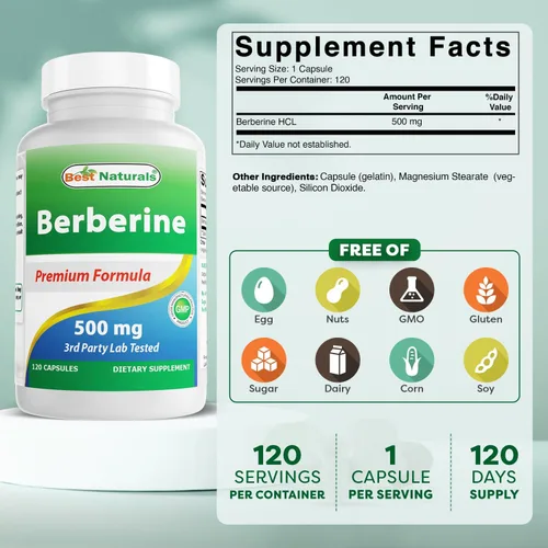 Vista 2 de Best Naturals Berberina 500mg 120 cápsulas – Apoya la función inmunológica, cardiovascular y gastrointestinal (120 unidades (paquete de 1))