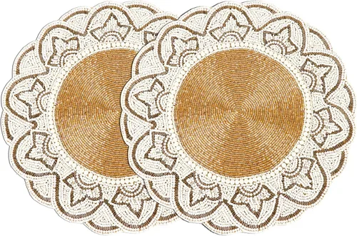 Vista 34 de Manteles individuales de 13 pulgadas con cuentas redondas para mesa de comedor - Manteles decorativos con cuentas de vidrio y respaldo de algodón