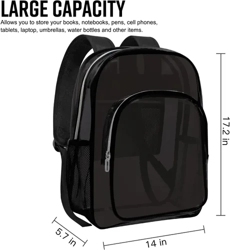 Vista 3 de Mochila transparente resistente Mochila transparente para trabajo de viaje de seguridad (negro)