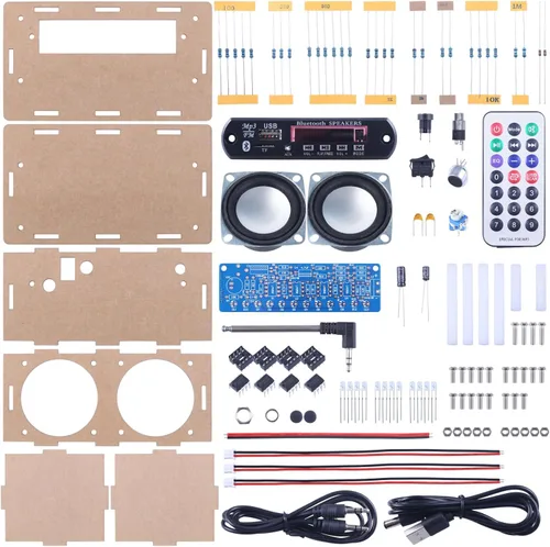 Vista 2 de Kit de altavoces compatible con Bluetooth, función de grabación, kit de práctica de soldadura de radio FM con espectro LED, soporte