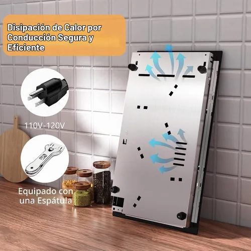 Vista 8 de Placa de cocina eléctrica de 2 quemadores, enchufe de estufa eléctrica de 110 V, placa de cocina eléctrica de 2000 W con controles de perilla
