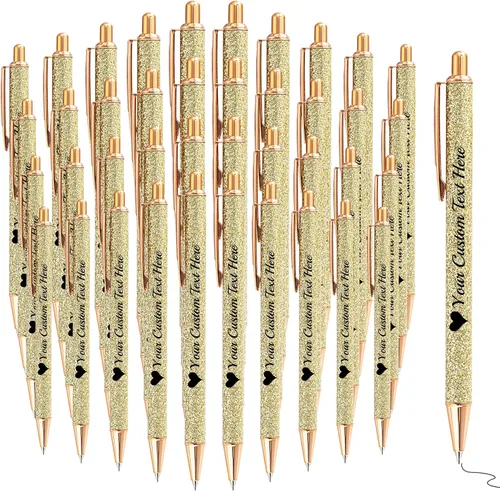 Vista 19 de Bolígrafos con purpurina personalizados con nombre, bolígrafos bonitos y bonitos personalizados, bolígrafos retráctiles de tinta negra, suministros