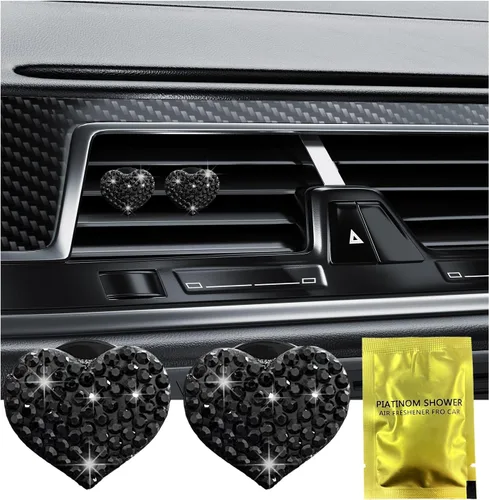 Vista 9 de Ziciner 2 piezas de dijes de clips para ventilación de aire de coche con corazón brillante, clips para salida de aire de coche con forma de corazón