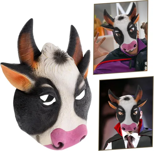 Vista 8 de GALPADA Elegante disfraz de vaca de Halloween de media cara para fiestas y eventos