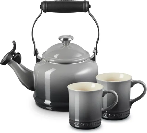 Vista 10 de Le Creuset Juego de 2 tazas esmaltadas en acero con acabados metálicos y cerámica, 1.25 cuartos de galón de agua y (2) tazas de 14 onzas, Artichaut