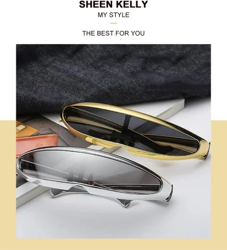 Vista 7 de SHEEN KELLY Futuristic Narrow Cyclops Mirrored Sunglasses For Men Women Cosplay Adult Rave Party Glasses Wrap