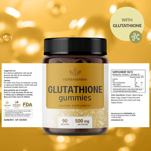 Vista 7 de HERBAMAMA Gomitas reducidas de glutatión – 500 mg de L-glutatión para apoyo de limpieza hepática – Suplemento de hígado vegano, sin OMG – 90