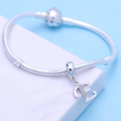 Vista 25 de ABUN Abalorio de plata de ley 925 con letra A a la Z, espaciador de inicial, con circonita cúbica transparete colgante, auténtica, para pulseras