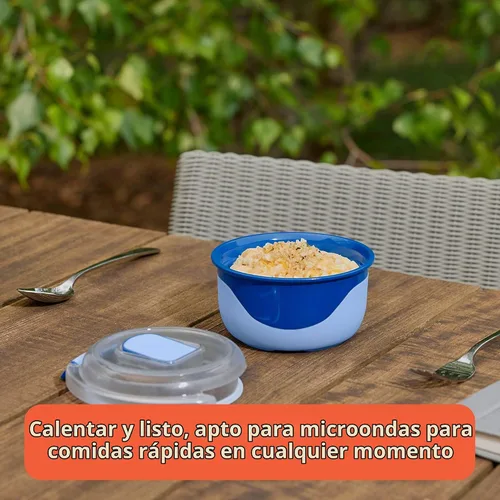 Vista 2 de Rubbermaid Pack & Go - Juego para microondas con dos recipientes de 1.35 L con inserto divisor y dos recipientes redondos de 12.2 fl oz, recipientes