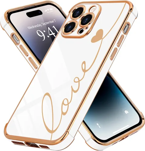 Vista 72 de LCHULLE Funda compatible con iPhone 12 para mujeres y niñas, bonito diseño de corazón de amor con enchapado de lujo, cubierta de TPU suave a prueba