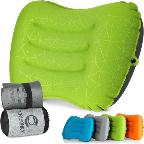 Vista 10 de Crisonky Almohada de camping – Almohada inflable – Almohadas de viaje para mochilero y avión, soporte lumbar 2.0 almohadas inflables, ultraligeras