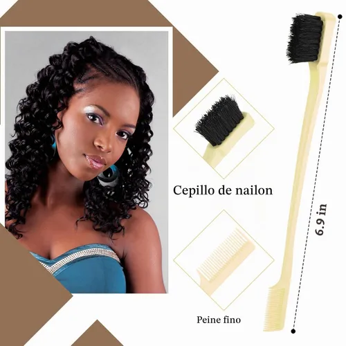 Vista 2 de Geiserailie Juego de 3 cepillos para cabello peinado hacia atrás, cepillo de cerdas, control de bordes, peine para desenredar para cabello negro