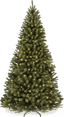 Vista 8 de Best Choice Products Árbol de Navidad de abeto azul preiluminado, decoración artificial con bisagras completas, 100 luces incandescentes blancas
