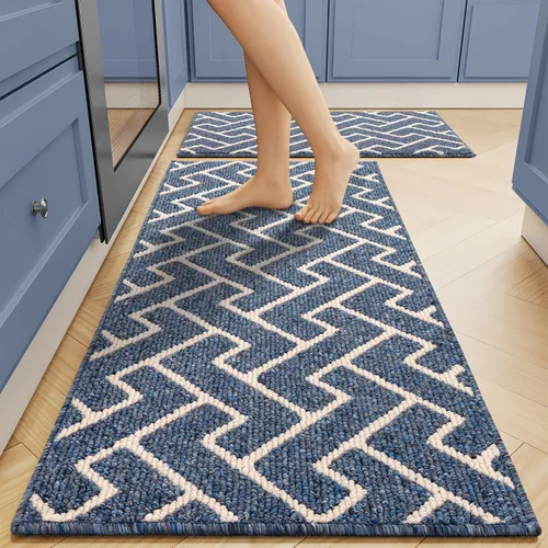 Vista 25 de Juegos de alfombras de cocina de 2 piezas - Alfombras de cocina antideslizantes coloridas para piso - Gruesas, alfombra decorativa de piso de cocina