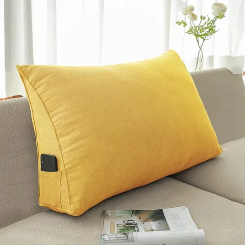 Vista 10 de Almohada triangular de cuña negra y gris para sentarse en la cama, cojín de cuña para respaldo, soporte lumbar de espalda, almohada tapizada