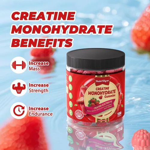 Vista 3 de Gomitas de monohidrato de creatina, 0.18 oz para hombres y mujeres, gomita preentrenamiento con electrolito, taurina para crecimiento muscular