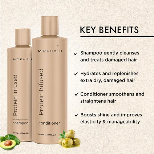 Vista 3 de MOEHAIR Juego de champú y acondicionador con infusión de proteínas para cabello seco y dañado, fortalece la fibra capilar, sin sulfatos ni