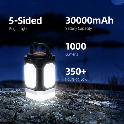 Vista 2 de Sinvitron Linterna de campamento recargable: 30,000 mAh luces de campamento portátiles, carga rápida QC3.0, 1000 lúmenes, tiempo de funcionamiento