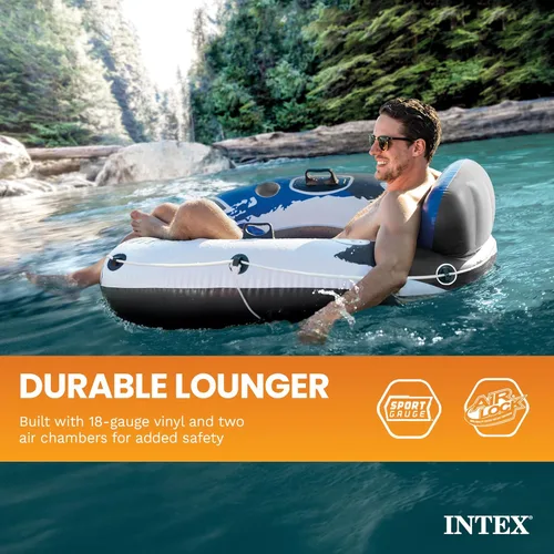 Vista 4 de INTEX 58825EP River Run 1 Salón flotante inflable: respaldo cómodo - portavasos integrados - Asas de agarre duraderas - Cuerda de agarre completa