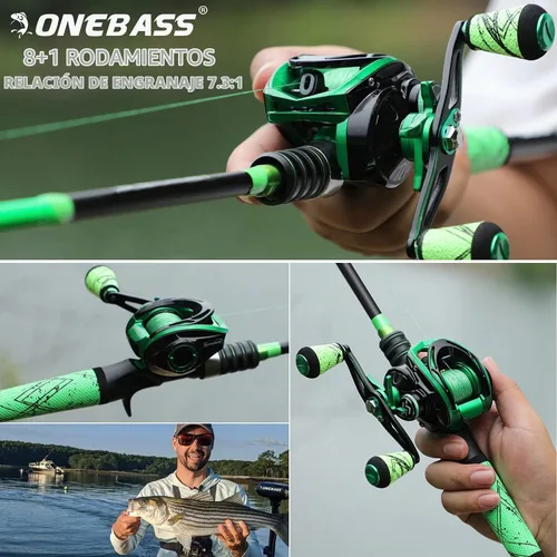 Vista 6 de One Bass Combo de Caña y Carrete de Pesca, Combo de Baitcasting Rápido Medio, Fibra de Carbono de 24 Toneladas, 2 Piezas de Cañas de Pescar