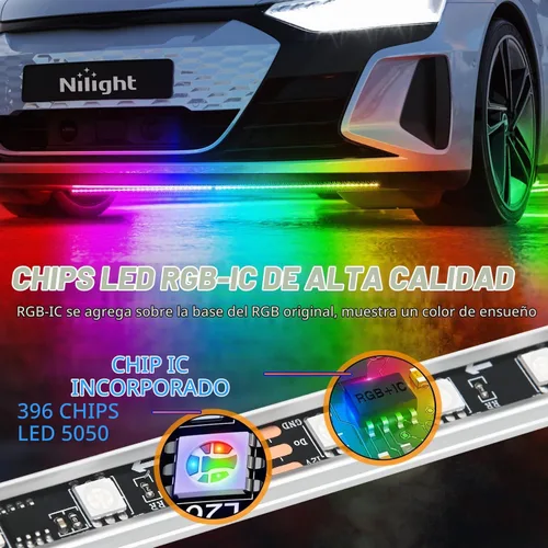 Vista 3 de Nilight 4 Piezas Tiras de Luces de Acento de Neón Underglow de Aluminio 396 LEDs Color de Ensueño Asistencia de Puerta Función Activa de Sonido
