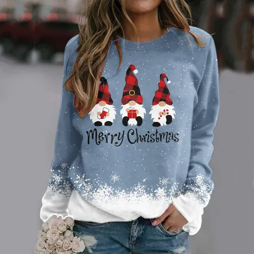 Vista 2 de Sudadera de impresión de Navidad para mujer Top Navidad de manga larga casual con capucha de manga larga Negro del viernes