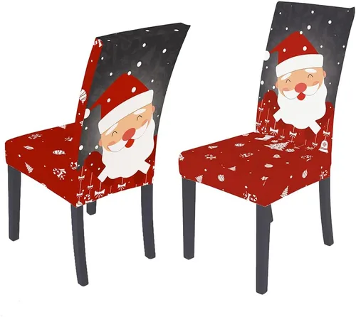 Vista 20 de XMNTG Juego de 6 fundas para sillas de Navidad, con estampado de ciervos, decoración de Navidad, fundas extraíbles para sillas antideslizantes Negro