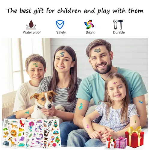 Vista 7 de Habett Tatuajes temporales para niños, 60 hojas de estilos mixtos de tatuajes temporales para niñas y niños, dinosaurios espaciales, tatuajes