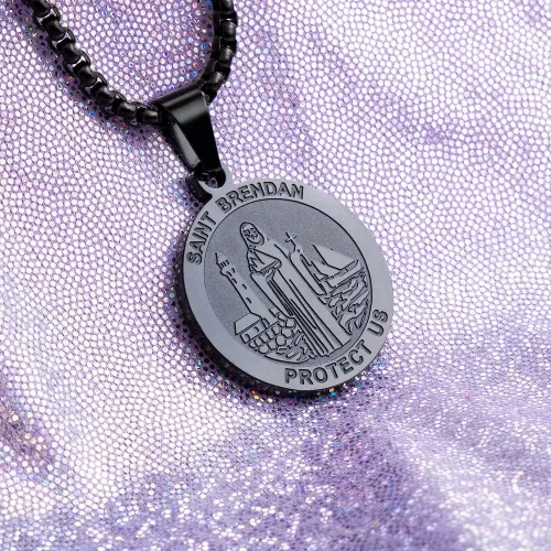 Vista 4 de Wolentty Saint Brendan Necklace - 1" Stainless Steel Catholic St. Brendan Medal Pendant with 24" Chain