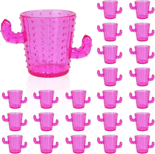 Vista 9 de ZZYFGH Vasos de chupito de cactus de plástico (juego de 12), 2 onzas, lindos vasos de tequila de cactus verdes para occidental, despedida