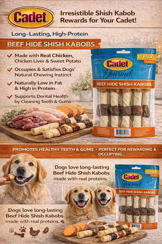 Vista 8 de Cadet Golosina para perros XL, 4 en 1 piel de res Shish Kabobs, 10