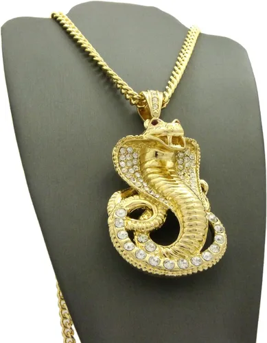 Vista 7 de Nuevo helado fuera Cobra Serpiente Colgante y 36" cadena Cubana Hip Hop collarCP12
