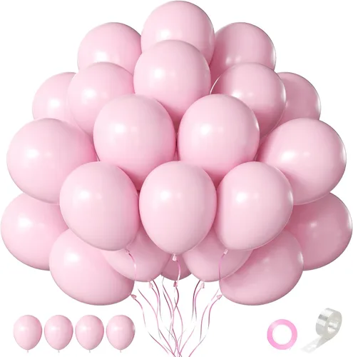Vista 19 de Globos rosa claro, 125 piezas de diferentes tamaños de 8, 12, 10, 5 pulgadas, kit de arco de globos rosa pálido pastel para princesa, cumpleaños