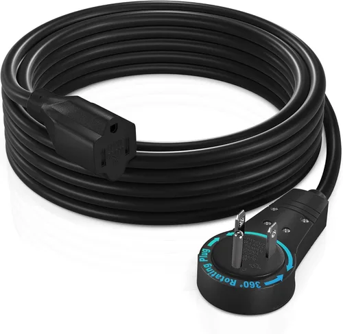 Vista 21 de Maximm - Cable de extensión de enchufe plano blanco de 1 pie, rotación de 360°, toma única, para interiores, calibre 16, 3 puntas, cable de tierra