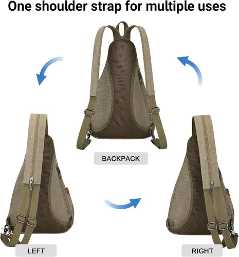 Vista 3 de WITZMAN Bolso bandolera de lona para hombres y mujeres, mochila convertible cruzada, estilo vintage, bolsa de pecho de viaje casual