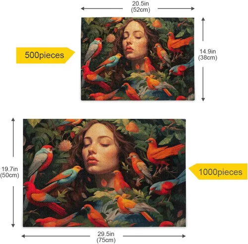 Vista 5 de Bird Pretty Girl Jigsaw Puzzles 500 Pieces for Adults with Mesh Storage Bag 2012123
