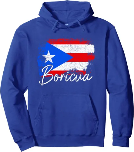 Vista 4 de Puerto Rico Boricua - Sudadera con capucha vintage con la bandera de Puerto Rico Negro