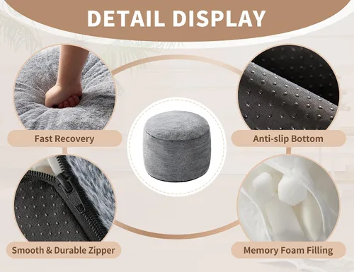 Vista 7 de Puf Otomano Reposapiés 20"x15" Reposapiés y Otomanos Pequeños con Relleno Crema Otomano Pequeño Beige Reposapiés Otomano Marfil Poofy Otomano