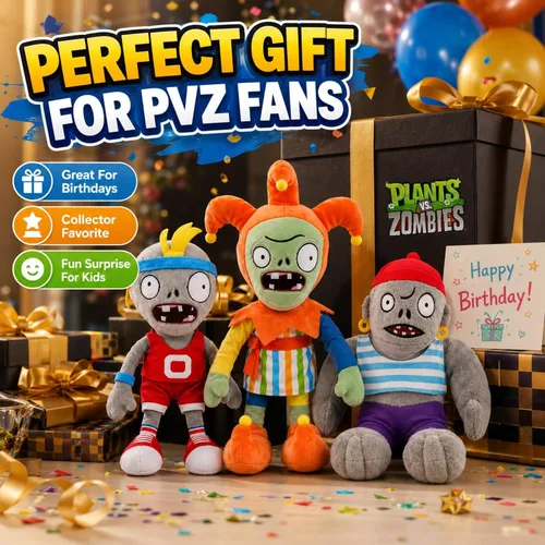 Vista 7 de Dyharnsty 3 piezas de juguetes de peluche de Plants vs Zombies, Zombie Sport Jester Gargantuar Zombi, figura suave, plantas contra zombies, juguetes